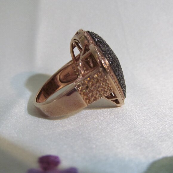 Bella Luce Mocha & Champagne Diamond Simulant Rose Gold Plated 925 Heart Ring 10 - Picture 6 of 15